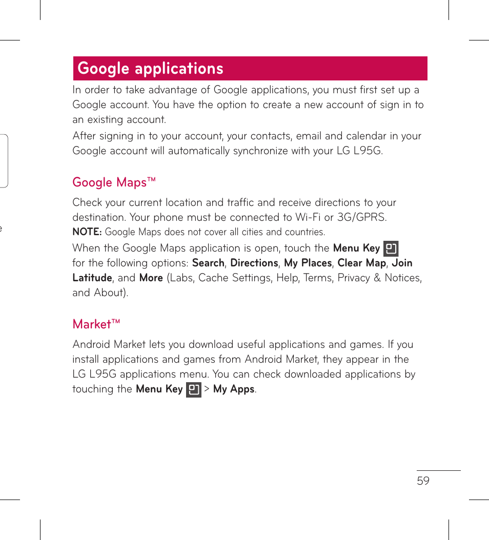 Google applications | LG LGL95G User Manual | Page 61 / 202
