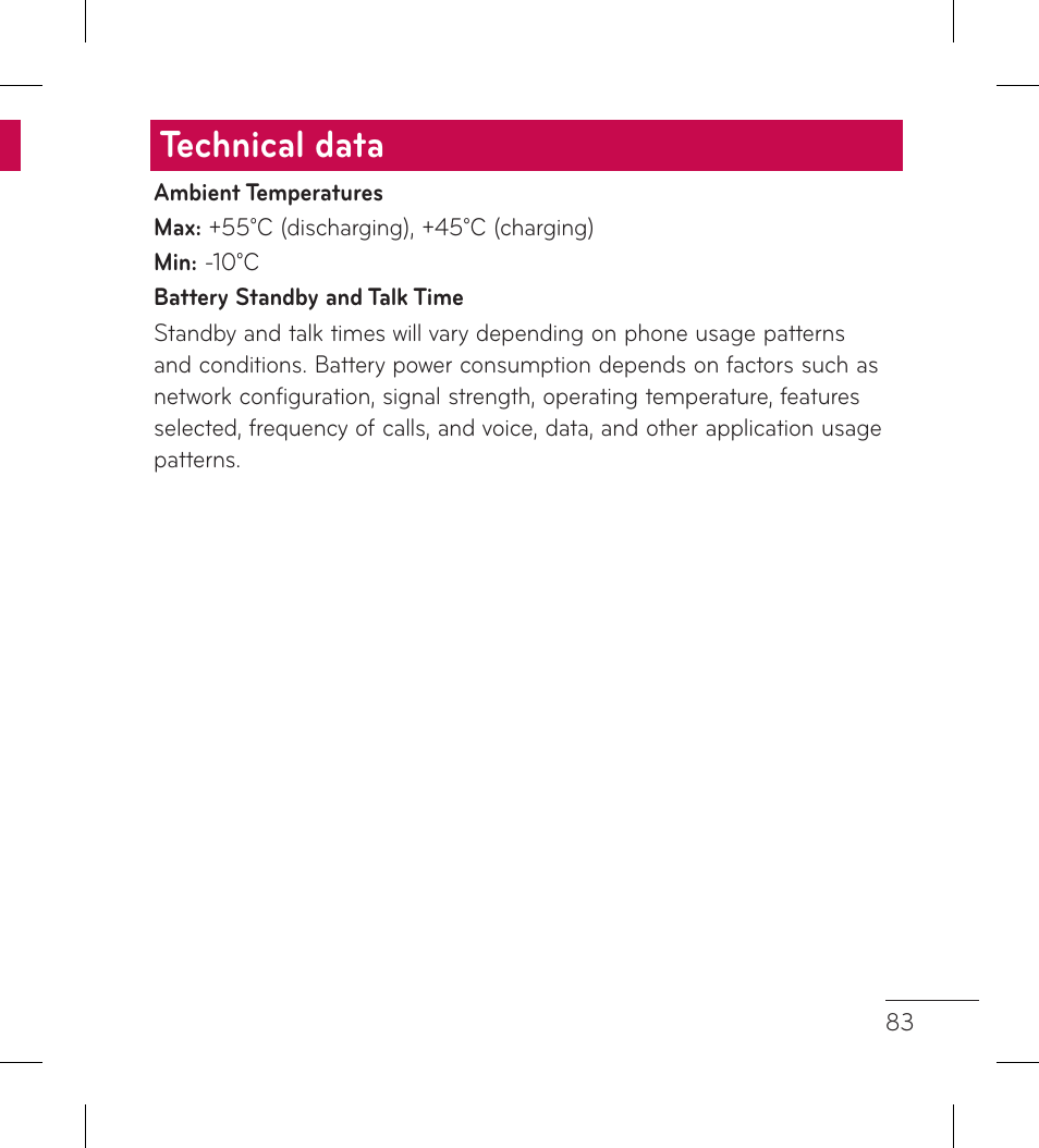 Technical data | LG LGL95G User Manual | Page 85 / 202