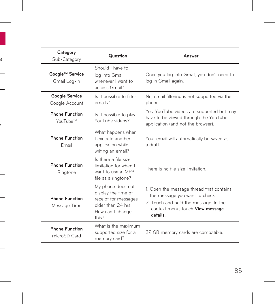 85 e | LG LGL95G User Manual | Page 87 / 202