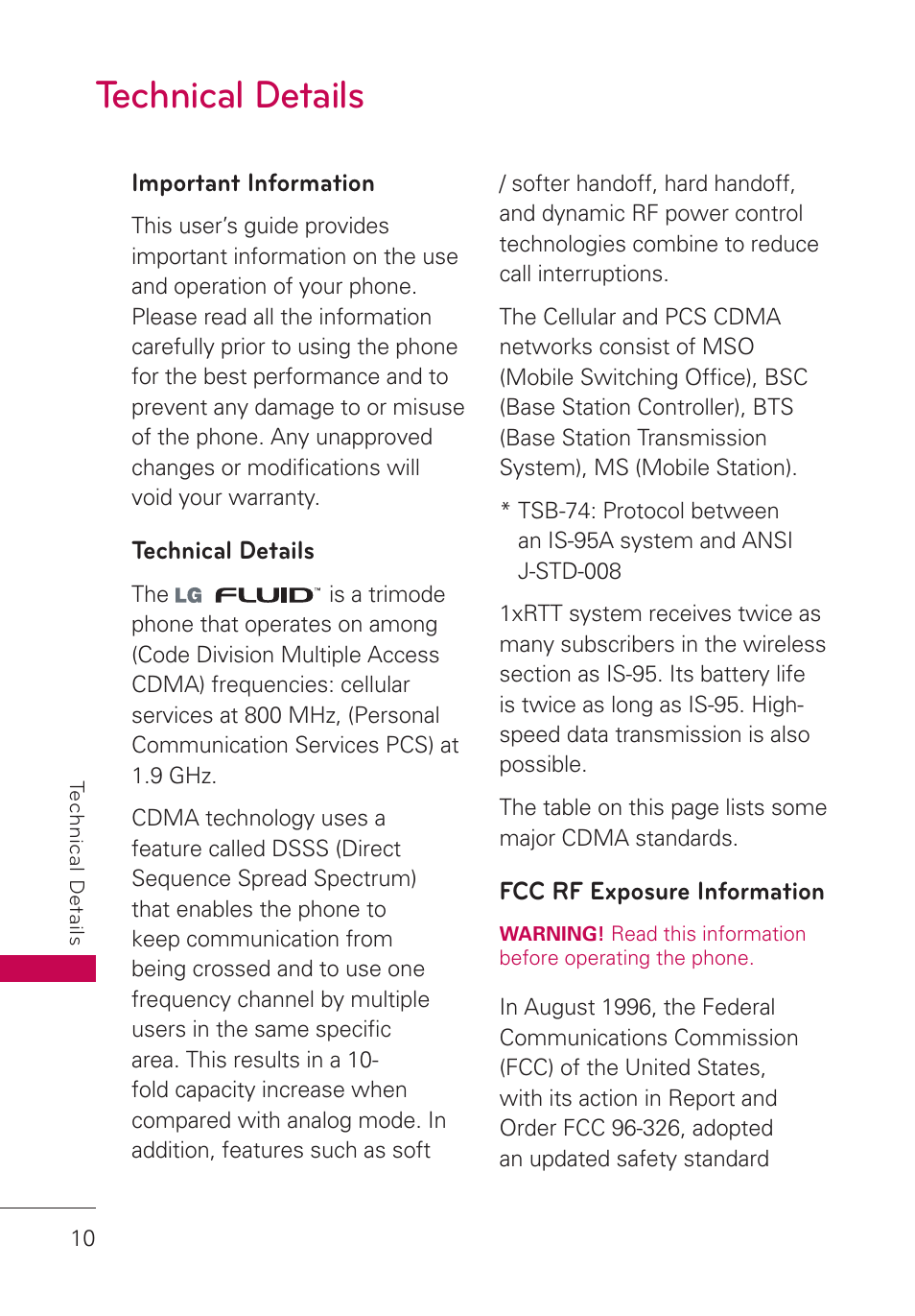 Technical details, Important information, Fcc rf exposure information | LG AN160 User Manual | Page 12 / 98