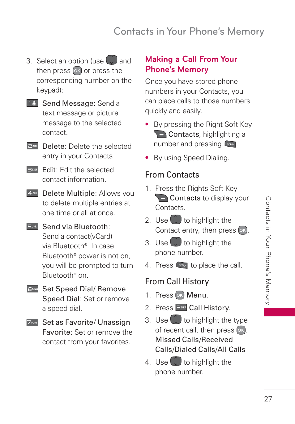 Making a call from your phone’s memory, Making a call from your phone’s, Memory | LG AN160 User Manual | Page 29 / 98