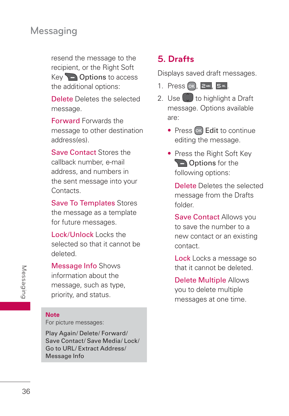 Drafts, Messaging | LG AN160 User Manual | Page 38 / 98