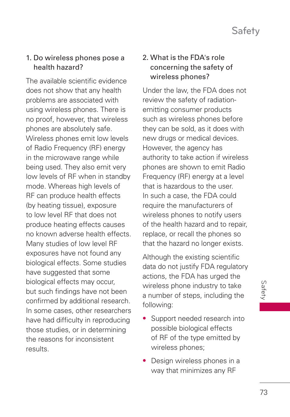 Safety | LG AN160 User Manual | Page 75 / 98