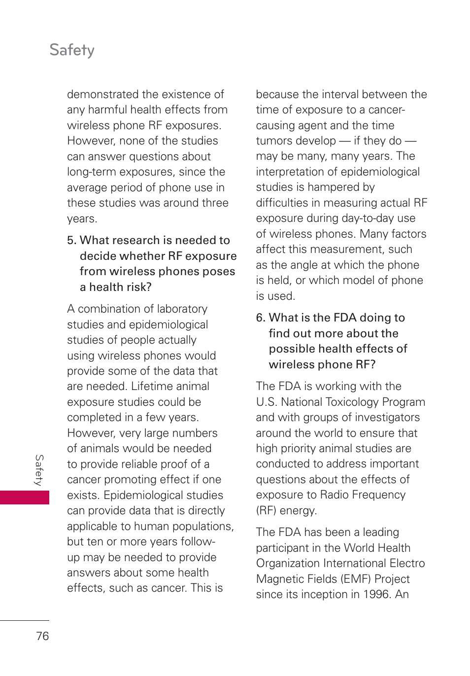 Safety | LG AN160 User Manual | Page 78 / 98