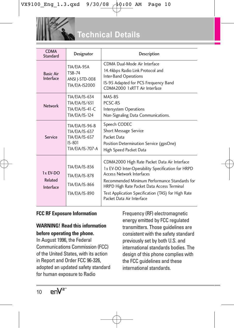 Technical details | LG LGVX9100LK User Manual | Page 10 / 130