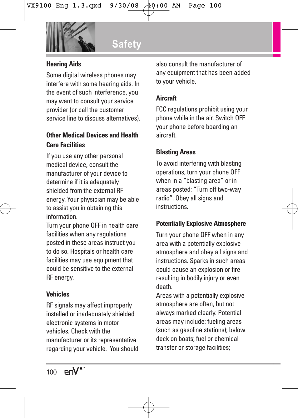 Safety | LG LGVX9100LK User Manual | Page 100 / 130