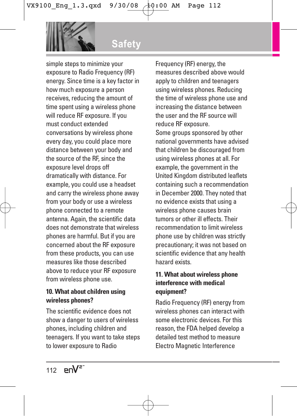 Safety | LG LGVX9100LK User Manual | Page 112 / 130