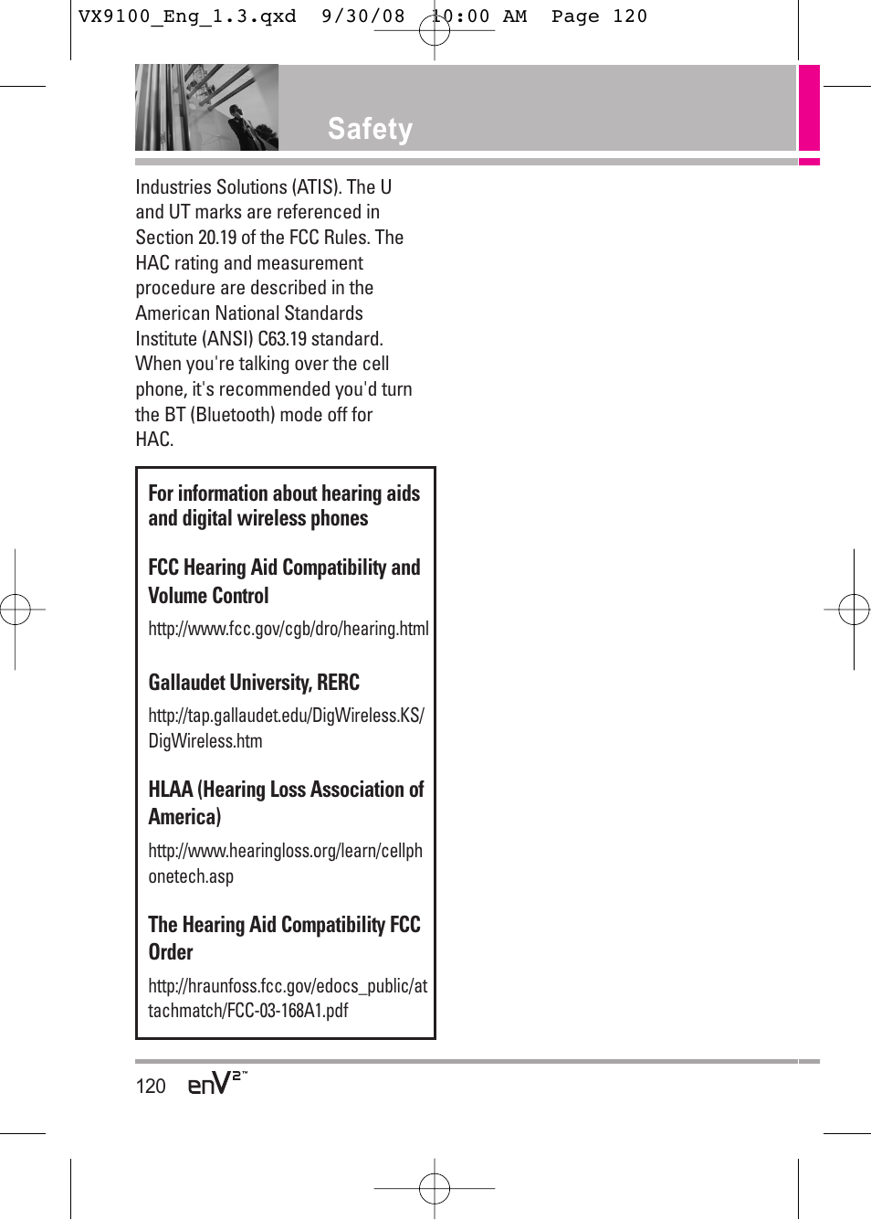 Safety | LG LGVX9100LK User Manual | Page 120 / 130