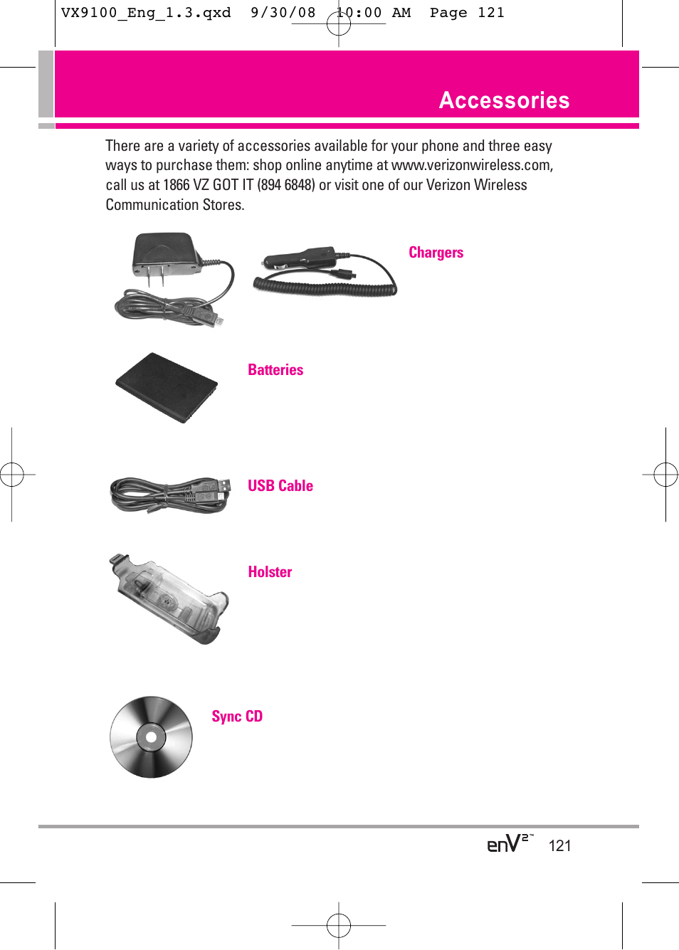 Accessories | LG LGVX9100LK User Manual | Page 121 / 130