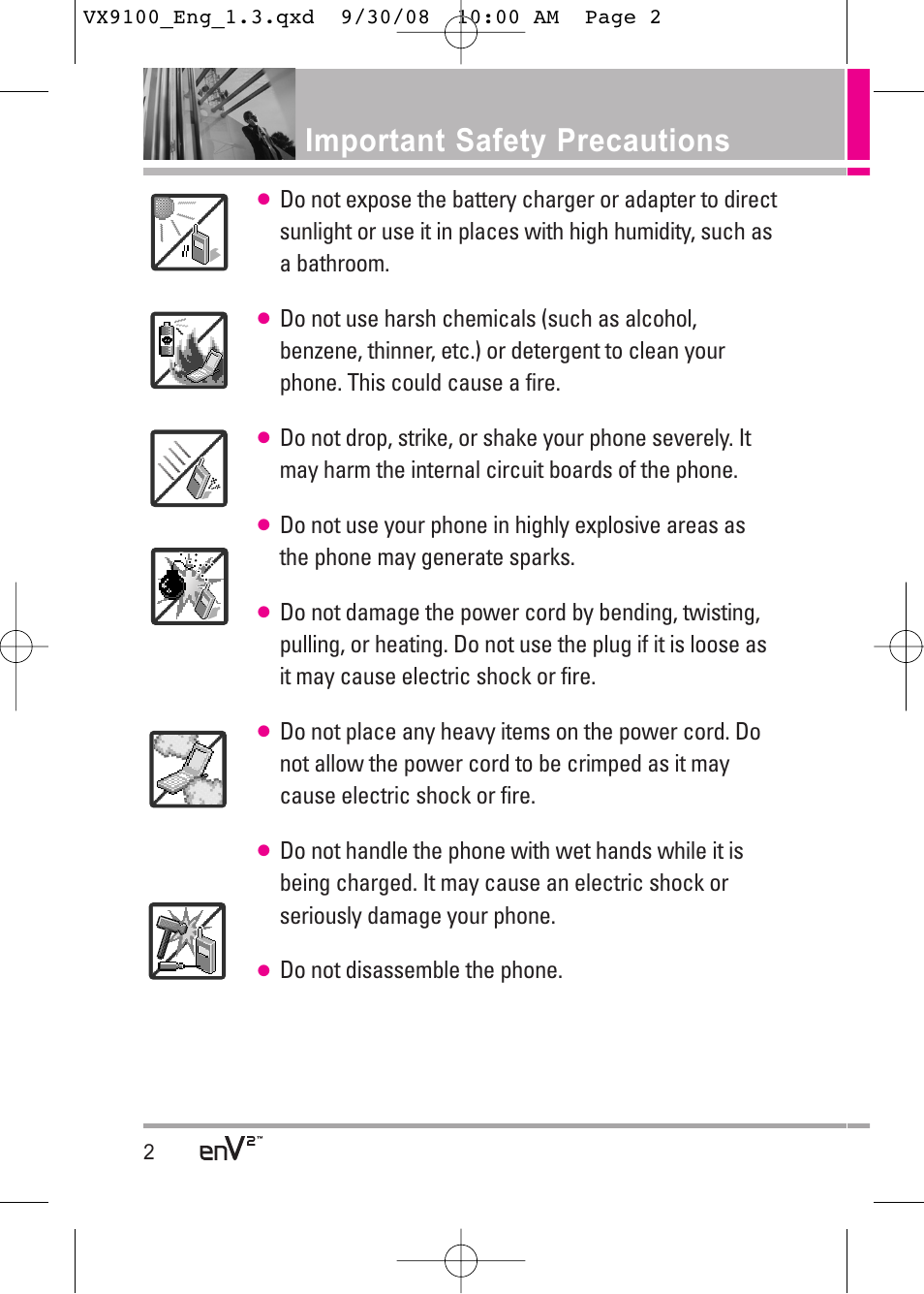 Important safety precautions | LG LGVX9100LK User Manual | Page 2 / 130