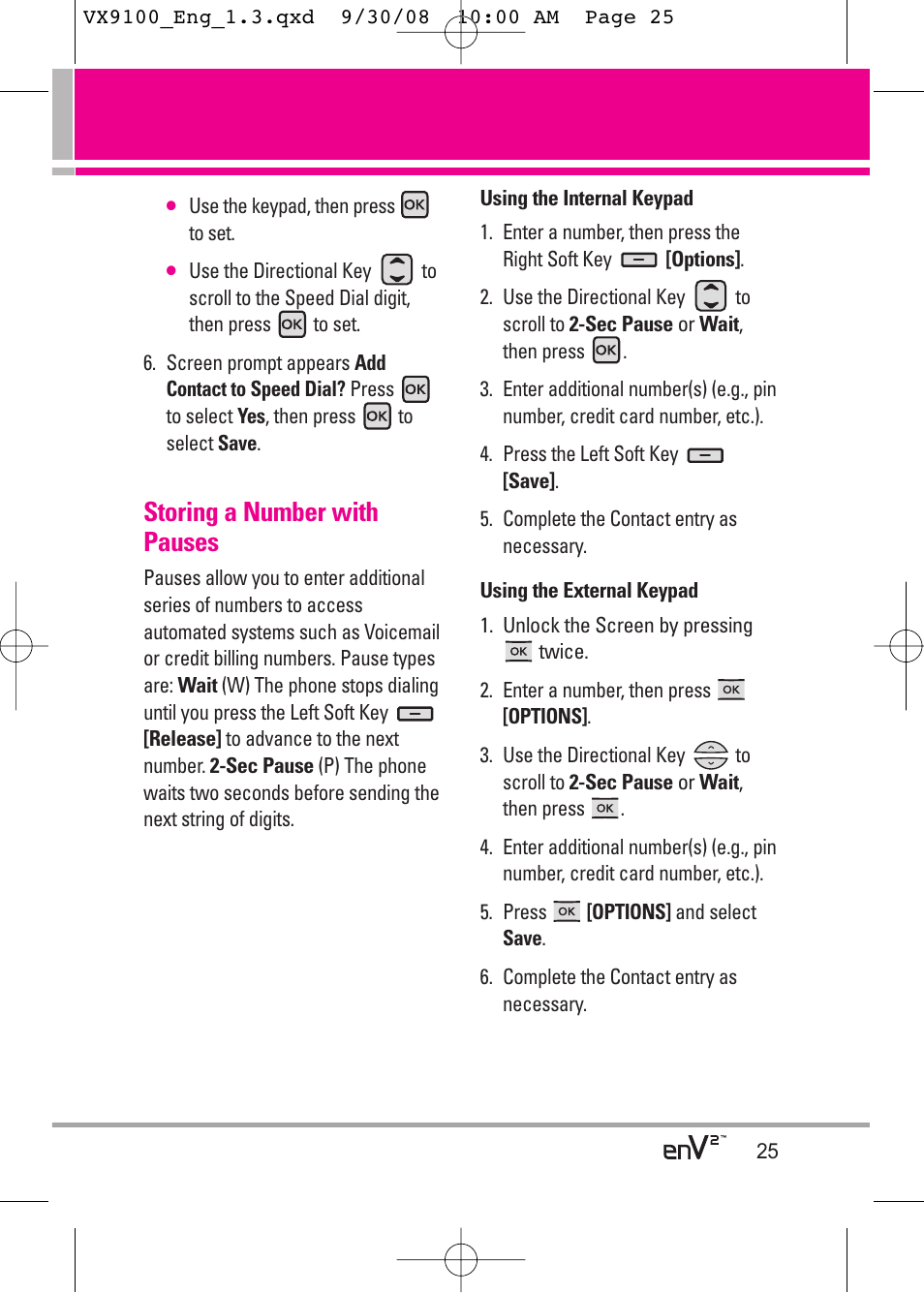 Storing a number with pauses | LG LGVX9100LK User Manual | Page 25 / 130