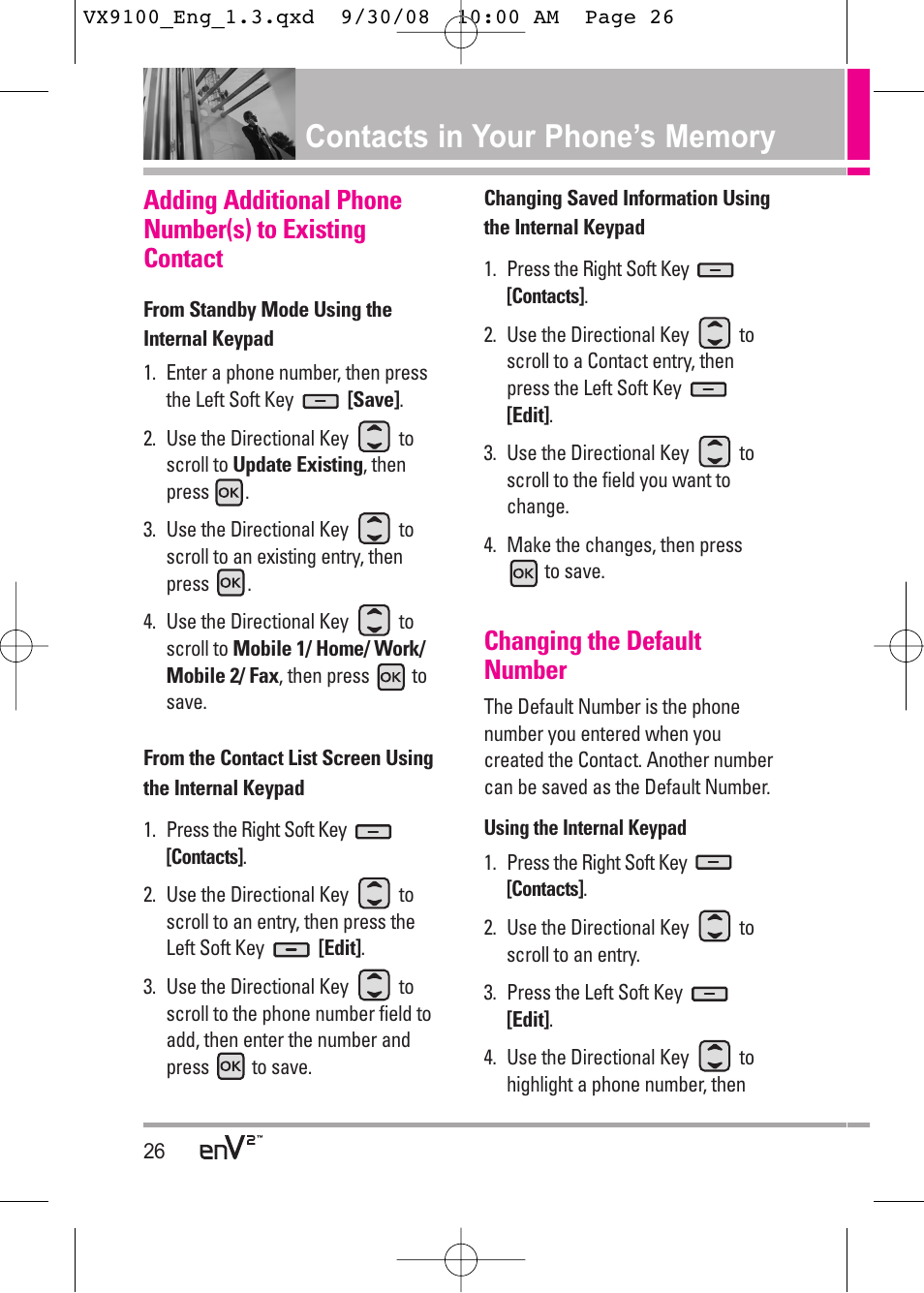 Changing the default number | LG LGVX9100LK User Manual | Page 26 / 130