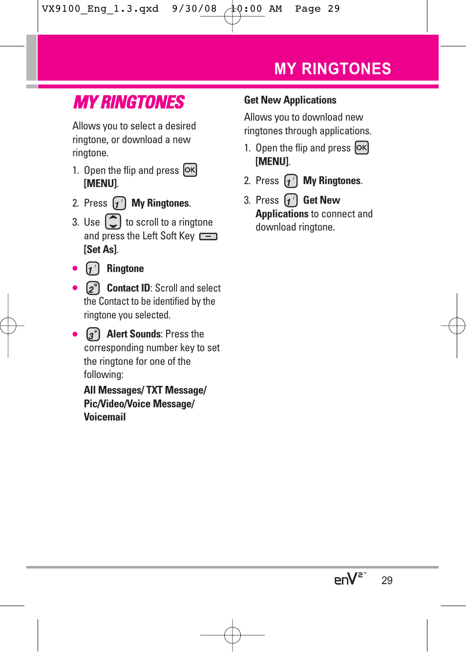 Mmy y r riin ng gt to on ne es s, My ringtones | LG LGVX9100LK User Manual | Page 29 / 130