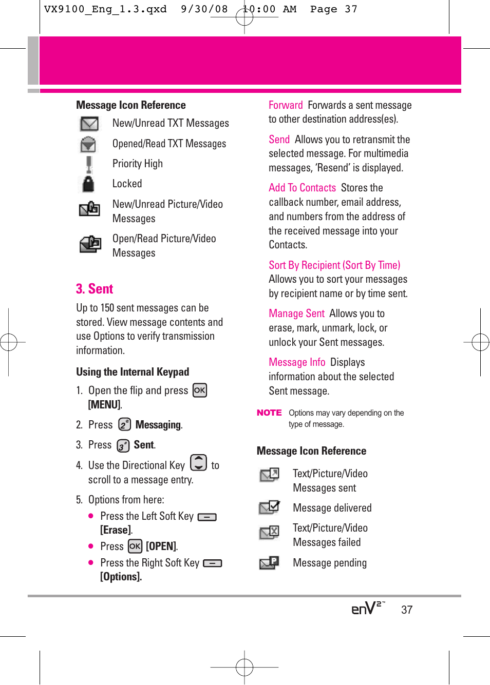 Sent | LG LGVX9100LK User Manual | Page 37 / 130