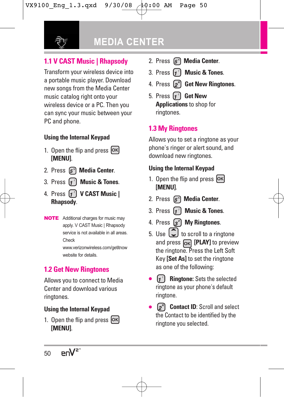 Media center | LG LGVX9100LK User Manual | Page 50 / 130