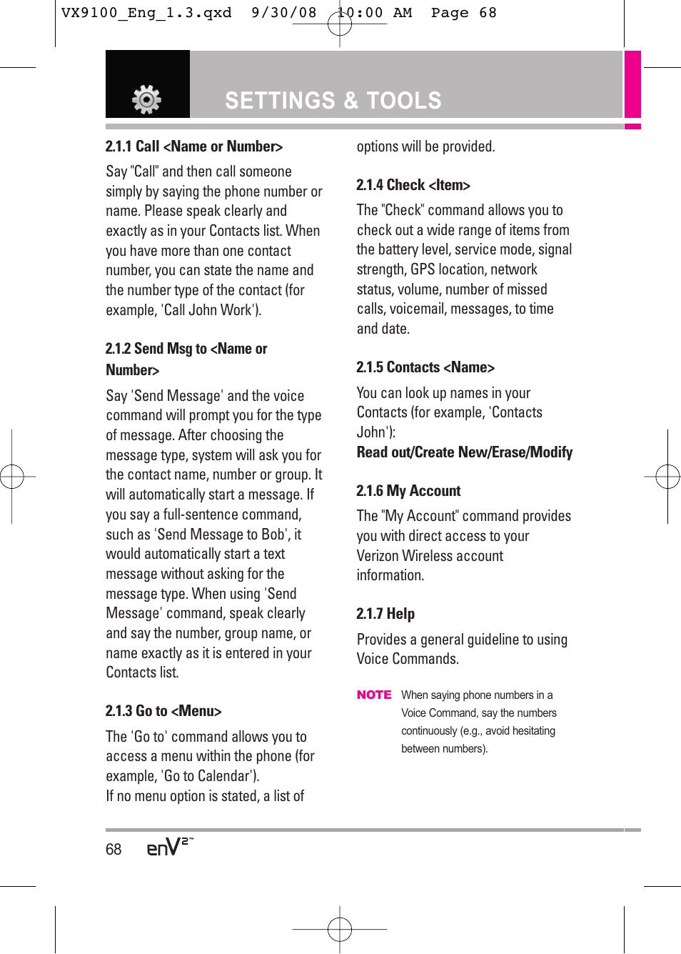 Settings & tools | LG LGVX9100LK User Manual | Page 68 / 130