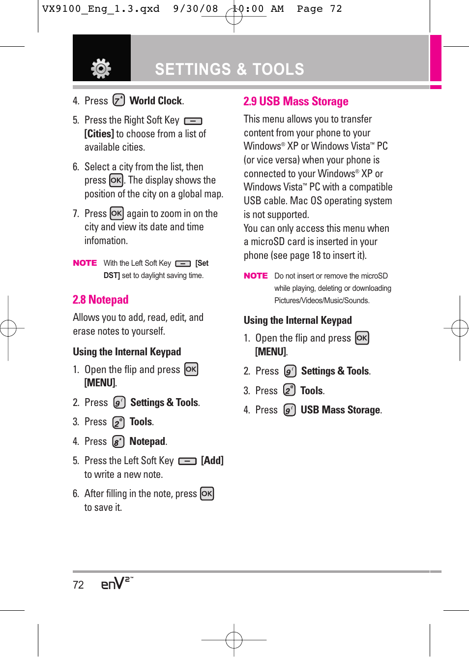 Settings & tools | LG LGVX9100LK User Manual | Page 72 / 130