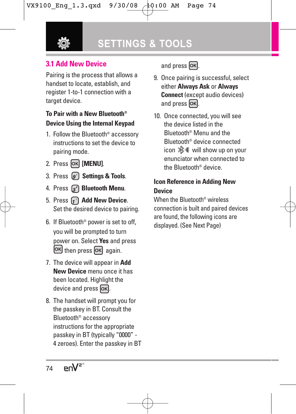 Settings & tools | LG LGVX9100LK User Manual | Page 74 / 130