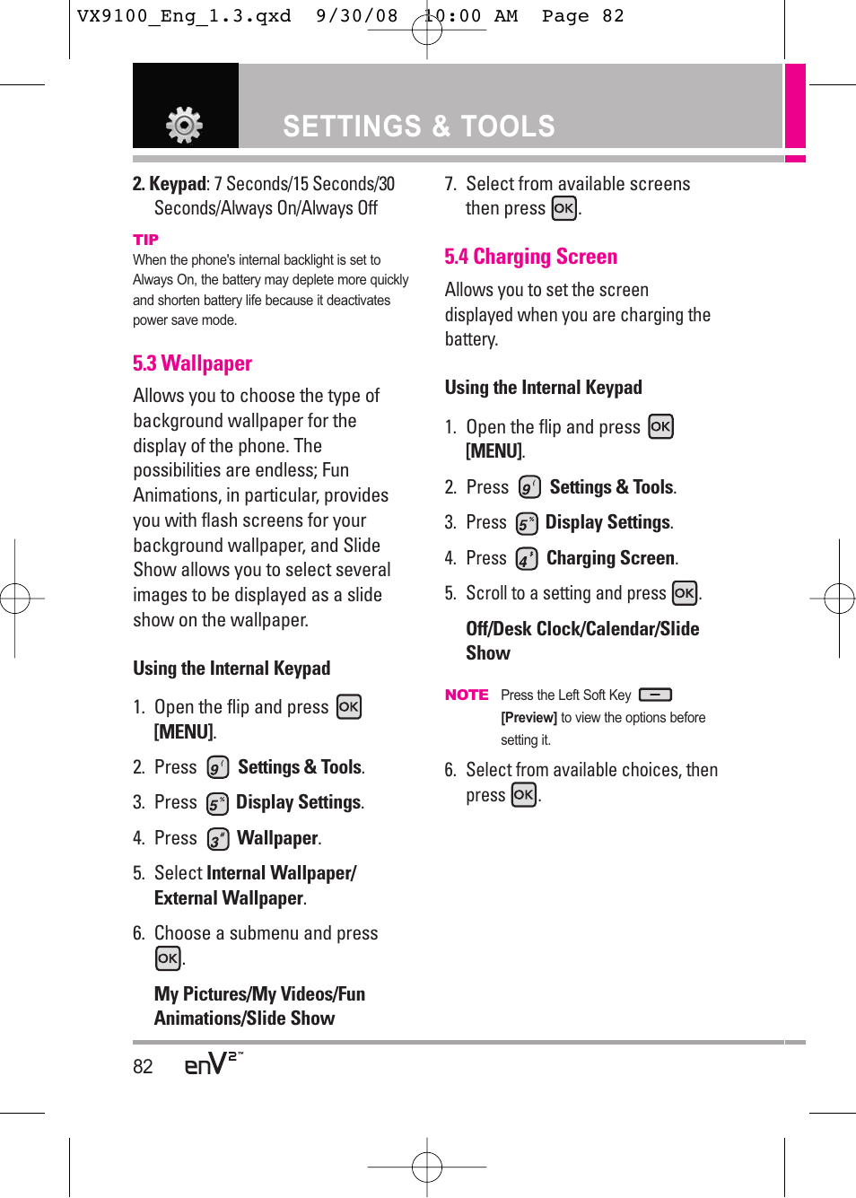 Settings & tools | LG LGVX9100LK User Manual | Page 82 / 130