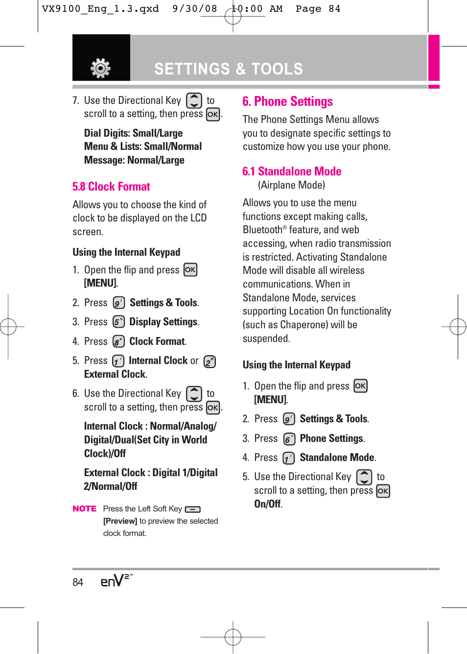 Settings & tools, Phone settings | LG LGVX9100LK User Manual | Page 84 / 130