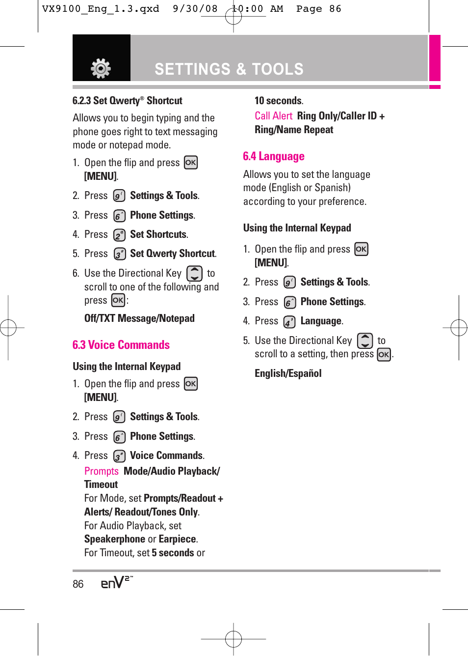 Settings & tools | LG LGVX9100LK User Manual | Page 86 / 130