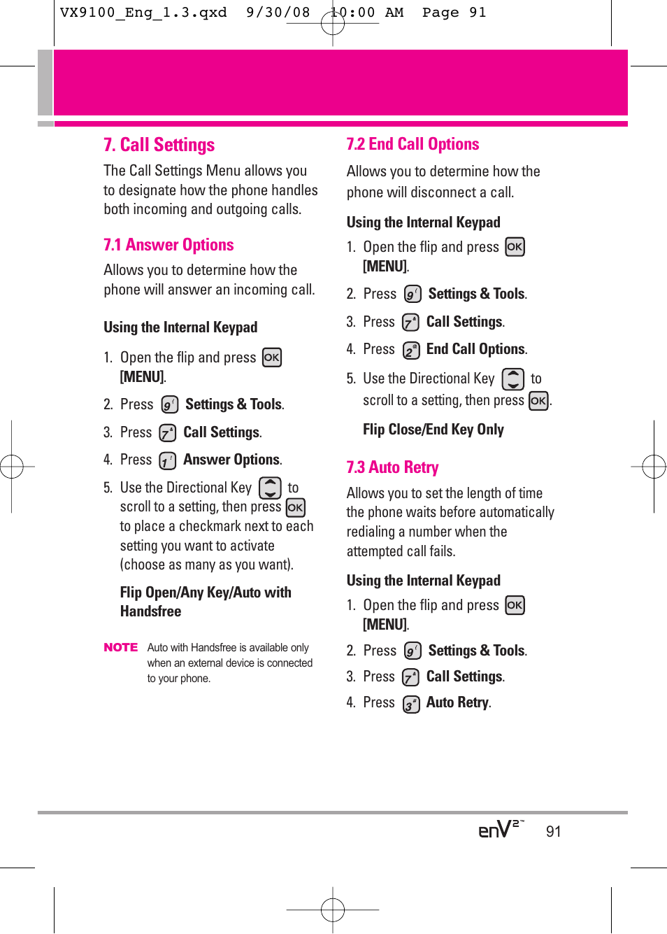 Call settings | LG LGVX9100LK User Manual | Page 91 / 130