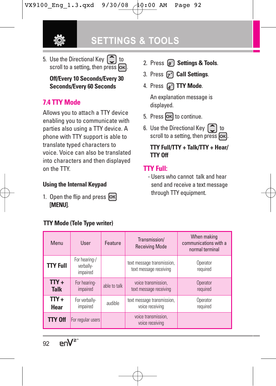 Settings & tools | LG LGVX9100LK User Manual | Page 92 / 130