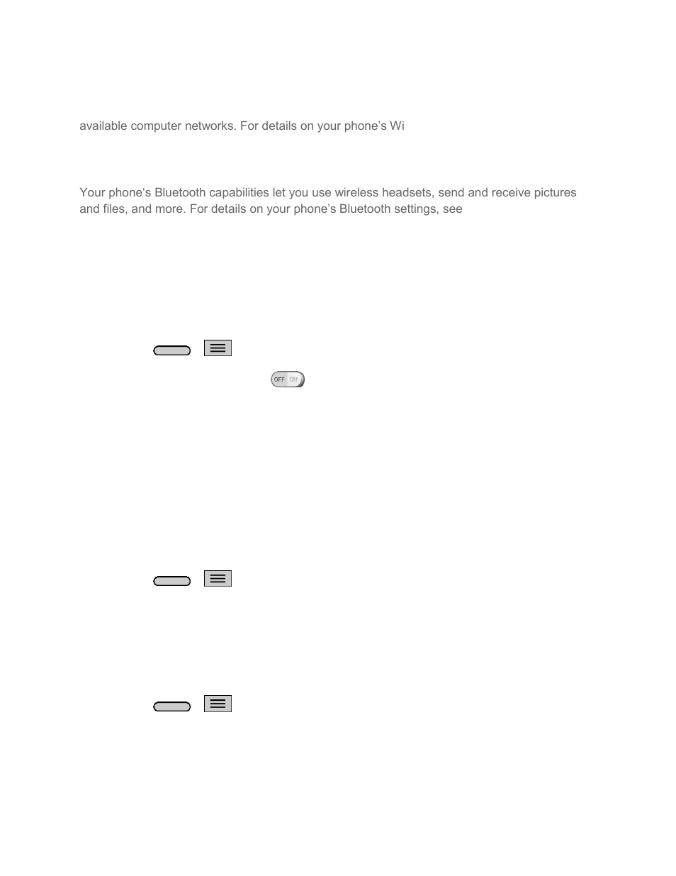 Wi-fi settings, Bluetooth settings, Mobile data | Call settings, Voicemail settings, North american dialing, International dialing, Incoming voice call pop-up | LG LGLS740 User Manual | Page 139 / 174