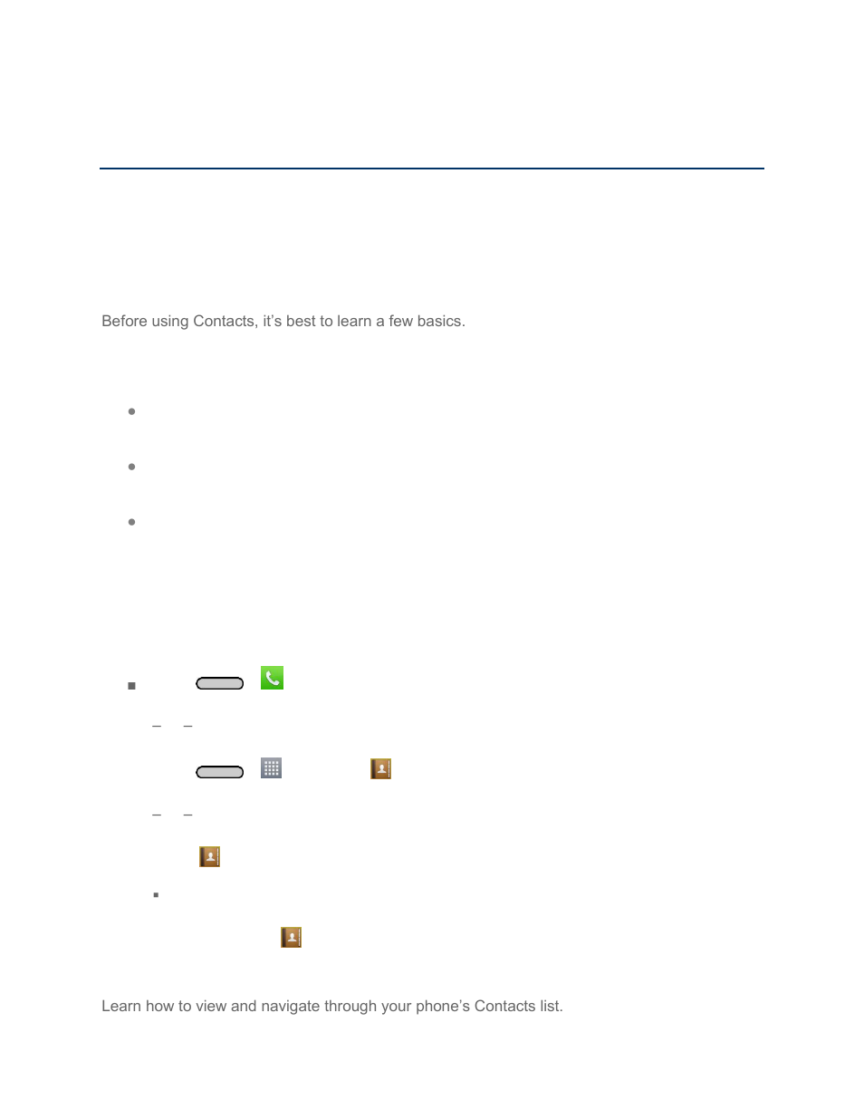 Contacts, Get started with contacts, Access contacts | The contacts list | LG LGLS740 User Manual | Page 53 / 174