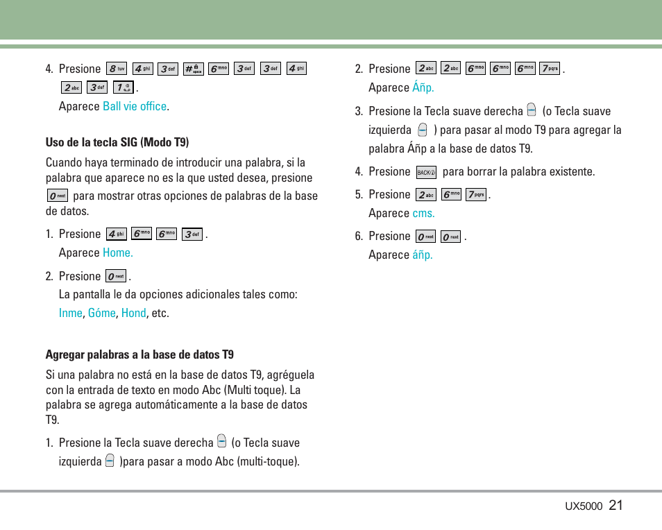 LG LGUX5000 User Manual | Page 114 / 187