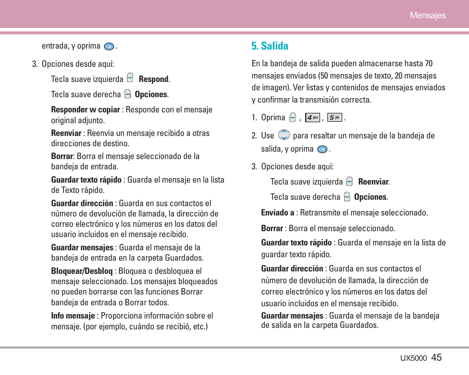 Salida | LG LGUX5000 User Manual | Page 138 / 187