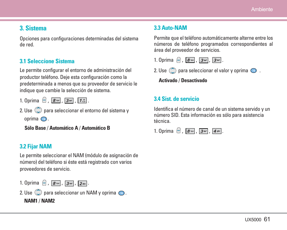 Sistema | LG LGUX5000 User Manual | Page 154 / 187