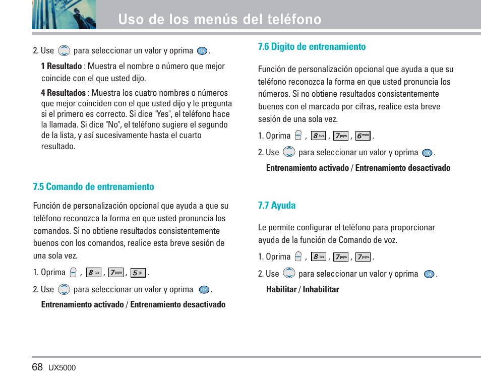 Uso de los menús del teléfono | LG LGUX5000 User Manual | Page 161 / 187