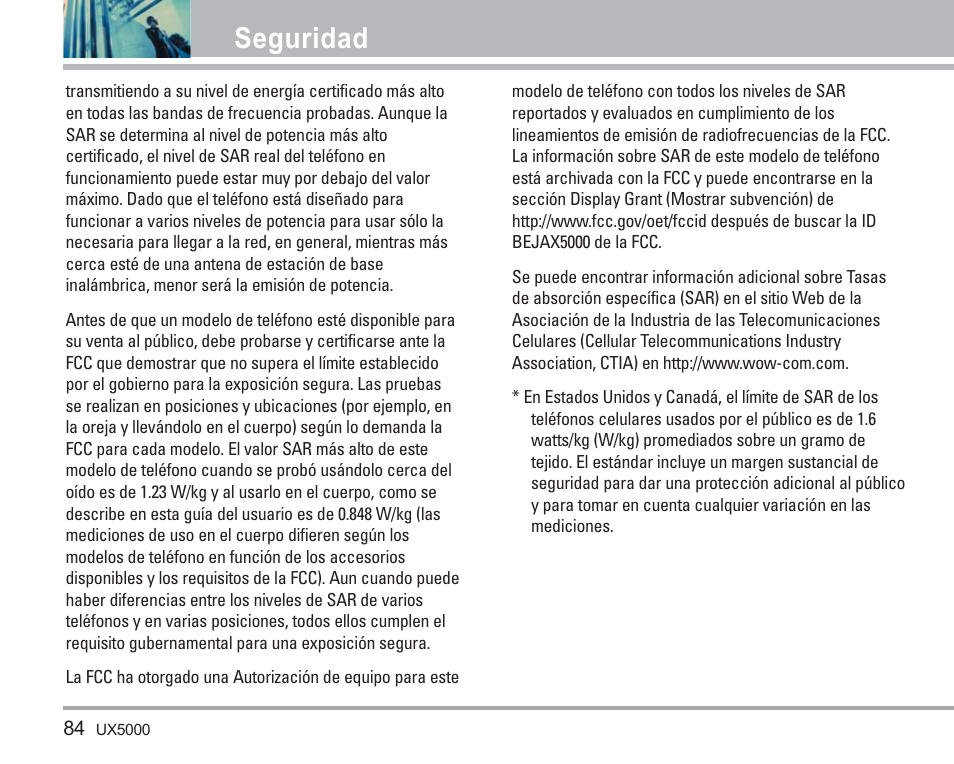 Seguridad | LG LGUX5000 User Manual | Page 177 / 187