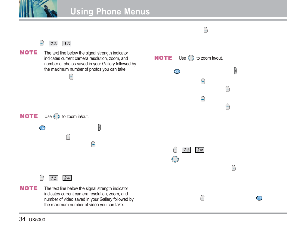 Using phone menus, Take photo, Take video | Photo gallery | LG LGUX5000 User Manual | Page 35 / 187