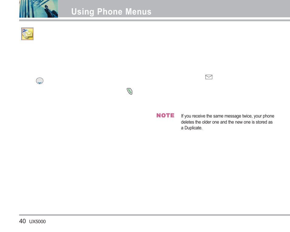 Messages, Using phone menus | LG LGUX5000 User Manual | Page 41 / 187