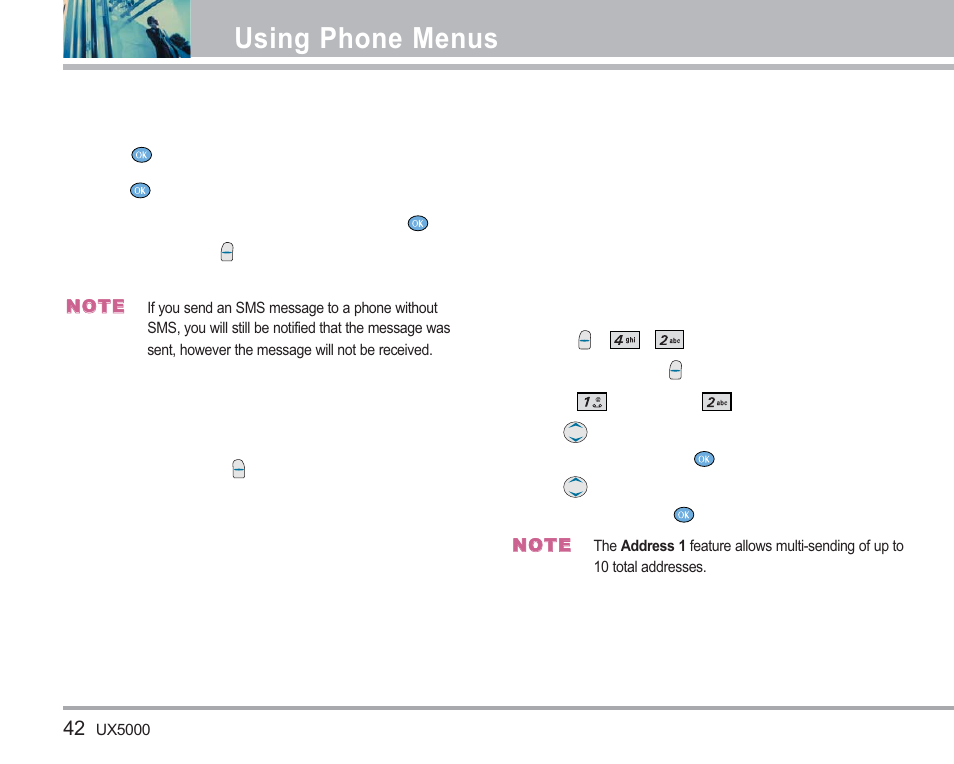 Using phone menus | LG LGUX5000 User Manual | Page 43 / 187