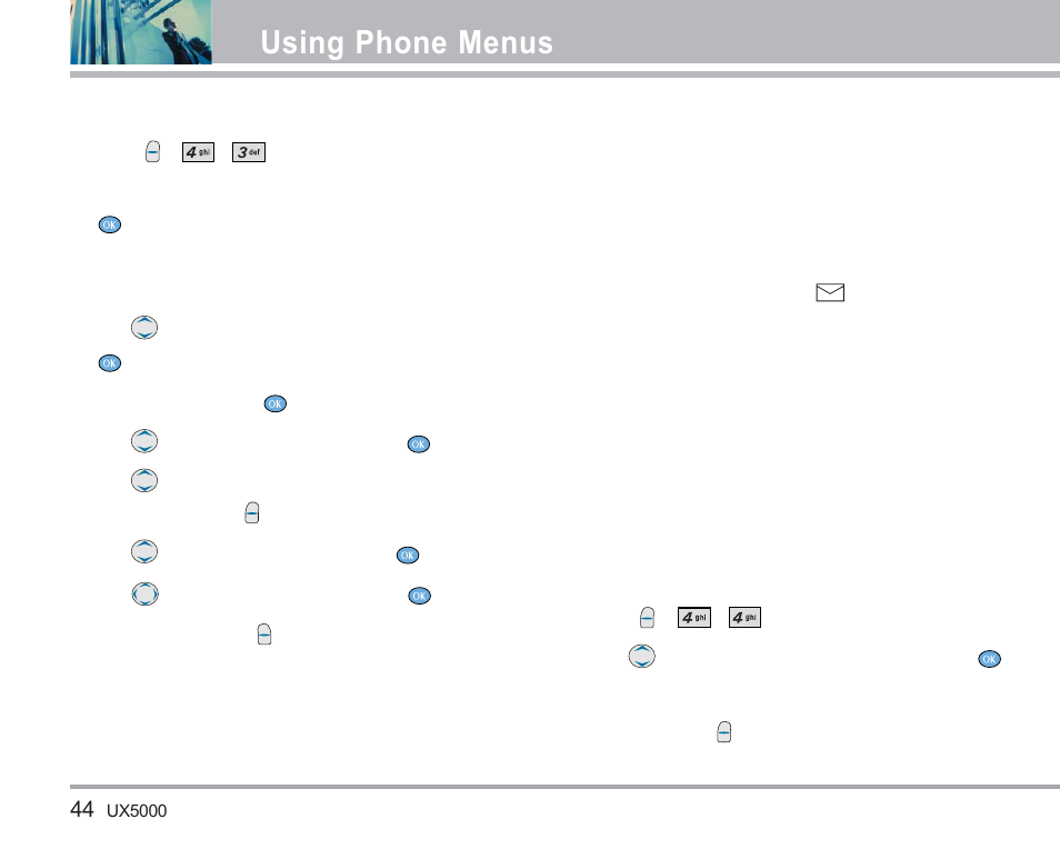 Using phone menus, New photo msg, Inbox | LG LGUX5000 User Manual | Page 45 / 187