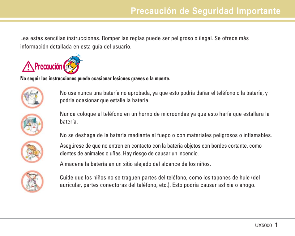 Precaución de seguridad importante | LG LGUX5000 User Manual | Page 94 / 187