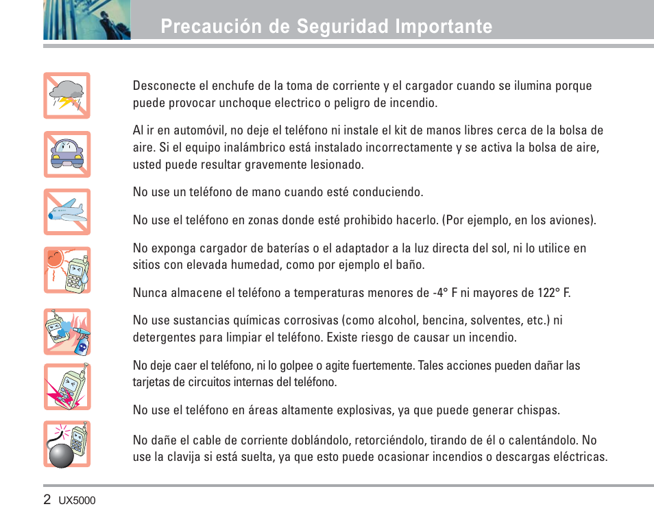 Precaución de seguridad importante | LG LGUX5000 User Manual | Page 95 / 187