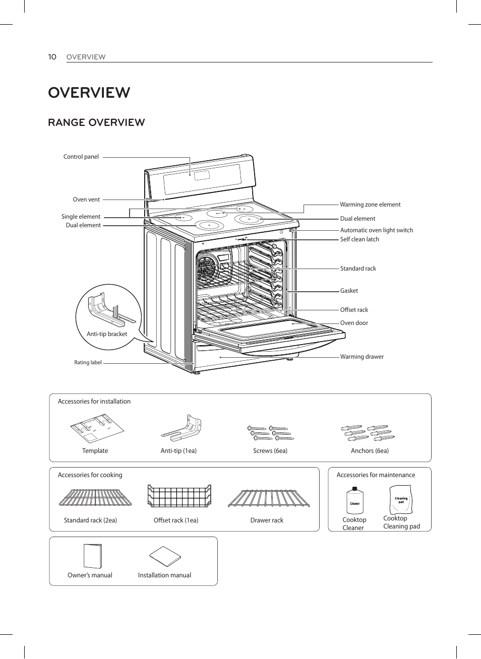 Overview, Range overview | LG LRE3027ST User Manual | Page 10 / 88