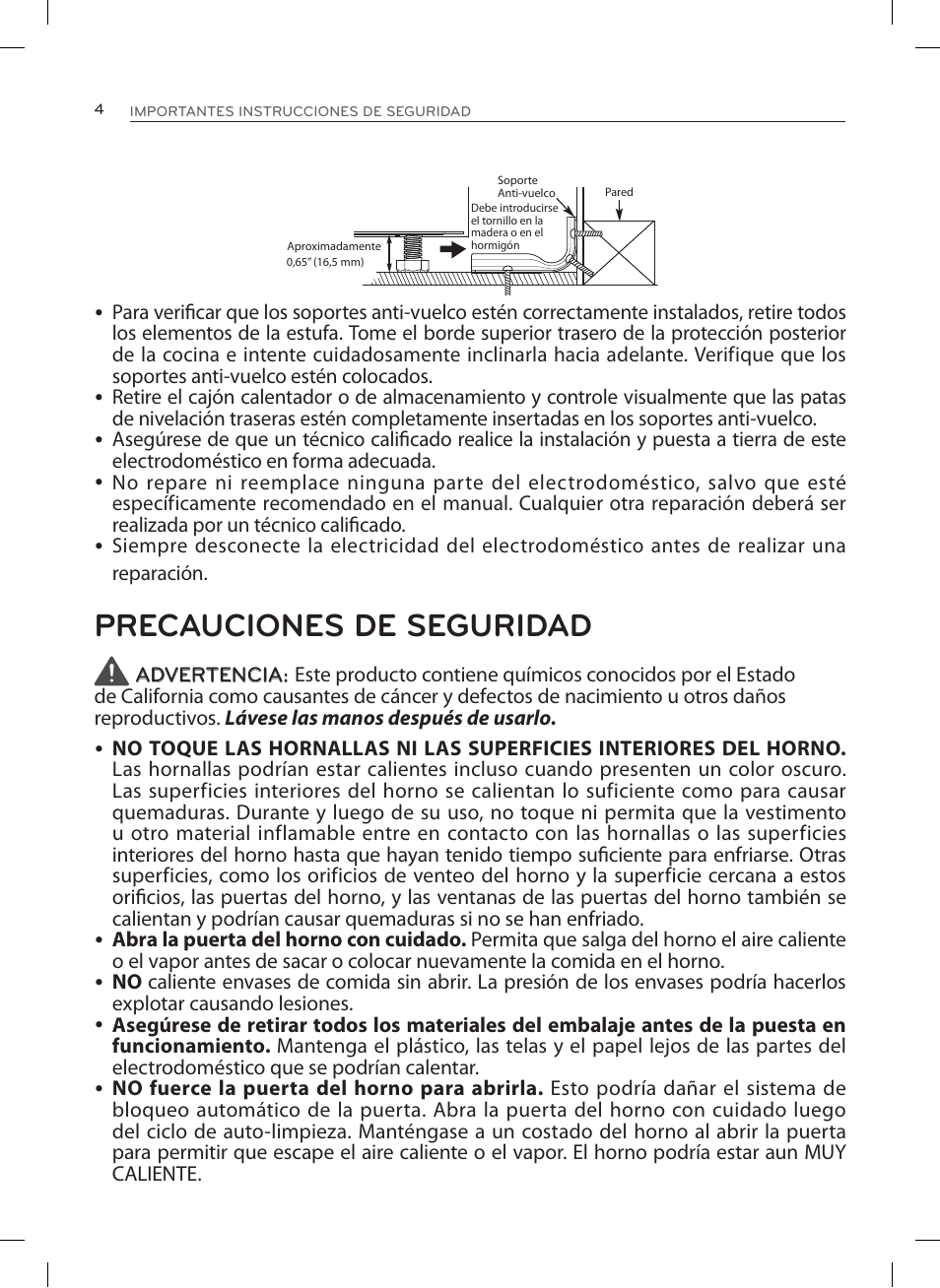 Precauciones de seguridad | LG LRE3027ST User Manual | Page 46 / 88