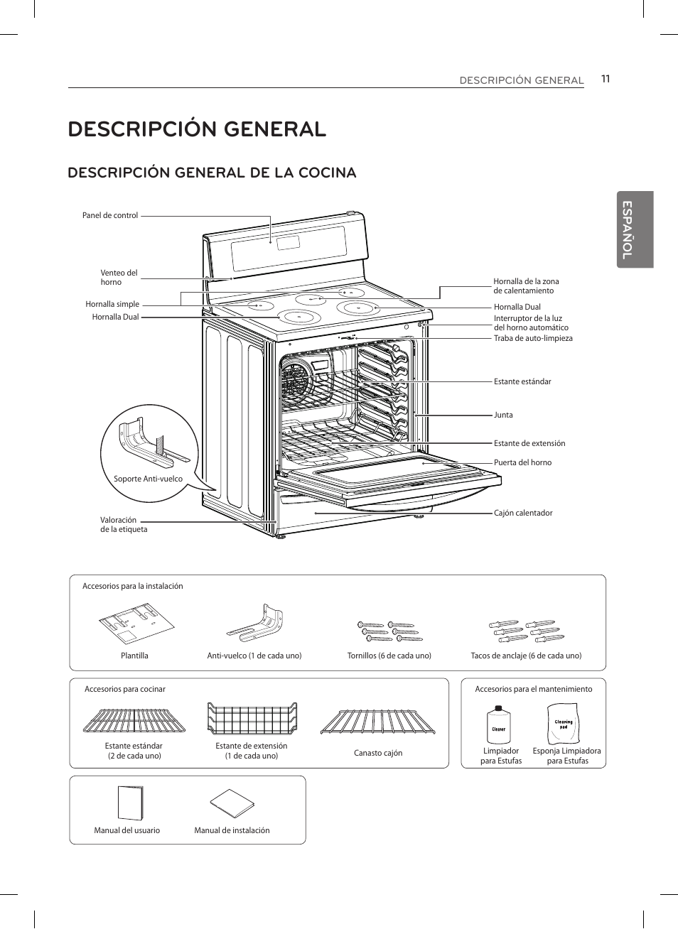 Descripción general, Descripción general de la cocina, Esp añol | LG LRE3027ST User Manual | Page 53 / 88