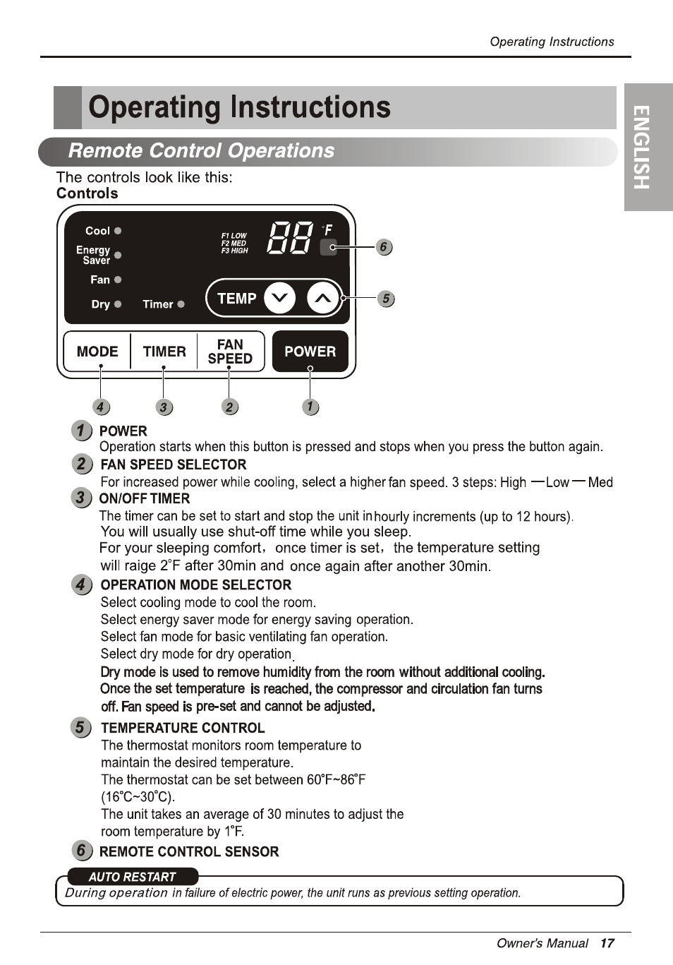 Operating instructions, Remote control operations | LG L1810ER User Manual | Page 17 / 52