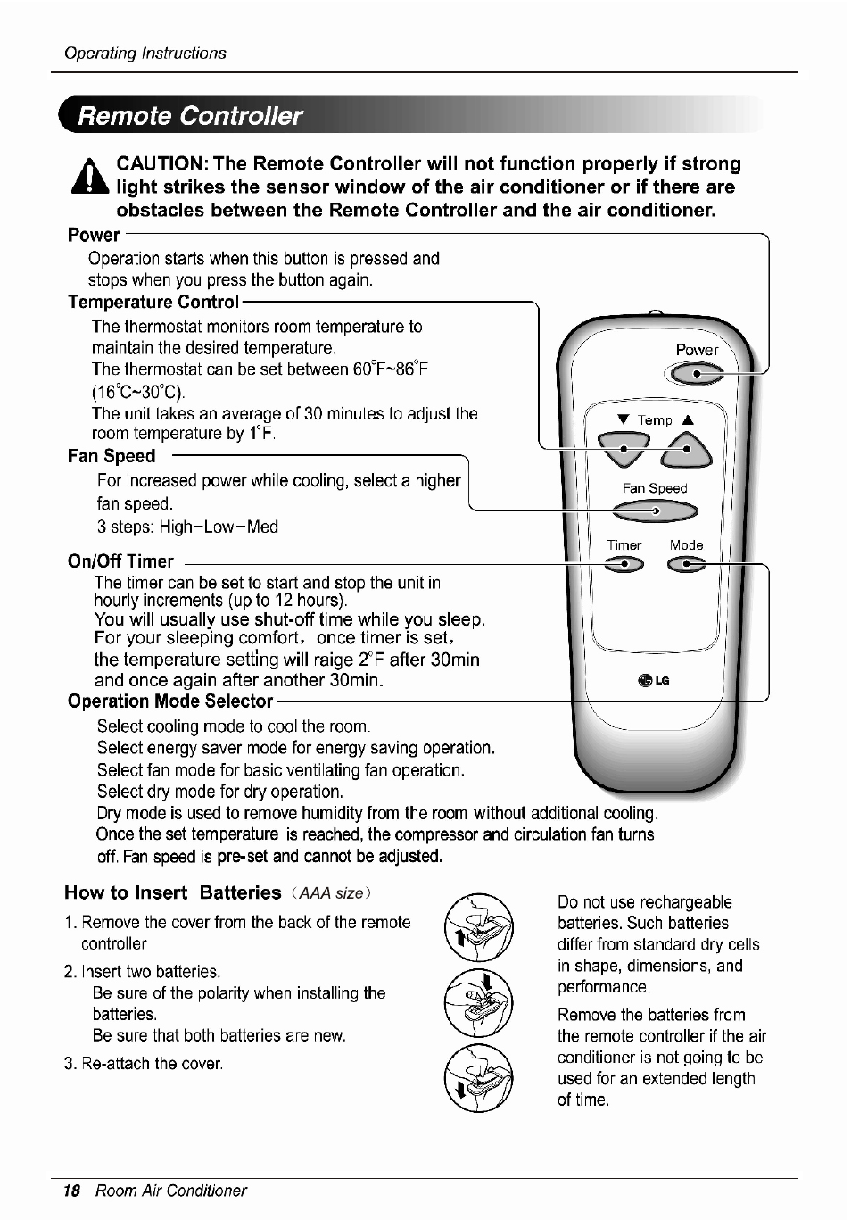 Remote controller | LG L1810ER User Manual | Page 18 / 52