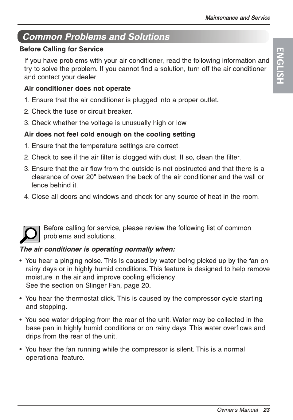 Common problems and solutions | LG L1810ER User Manual | Page 23 / 52