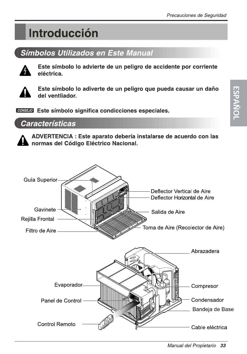 B introducción, Introducción, Símbolos utilizados en este manual | Características | LG L1810ER User Manual | Page 33 / 52