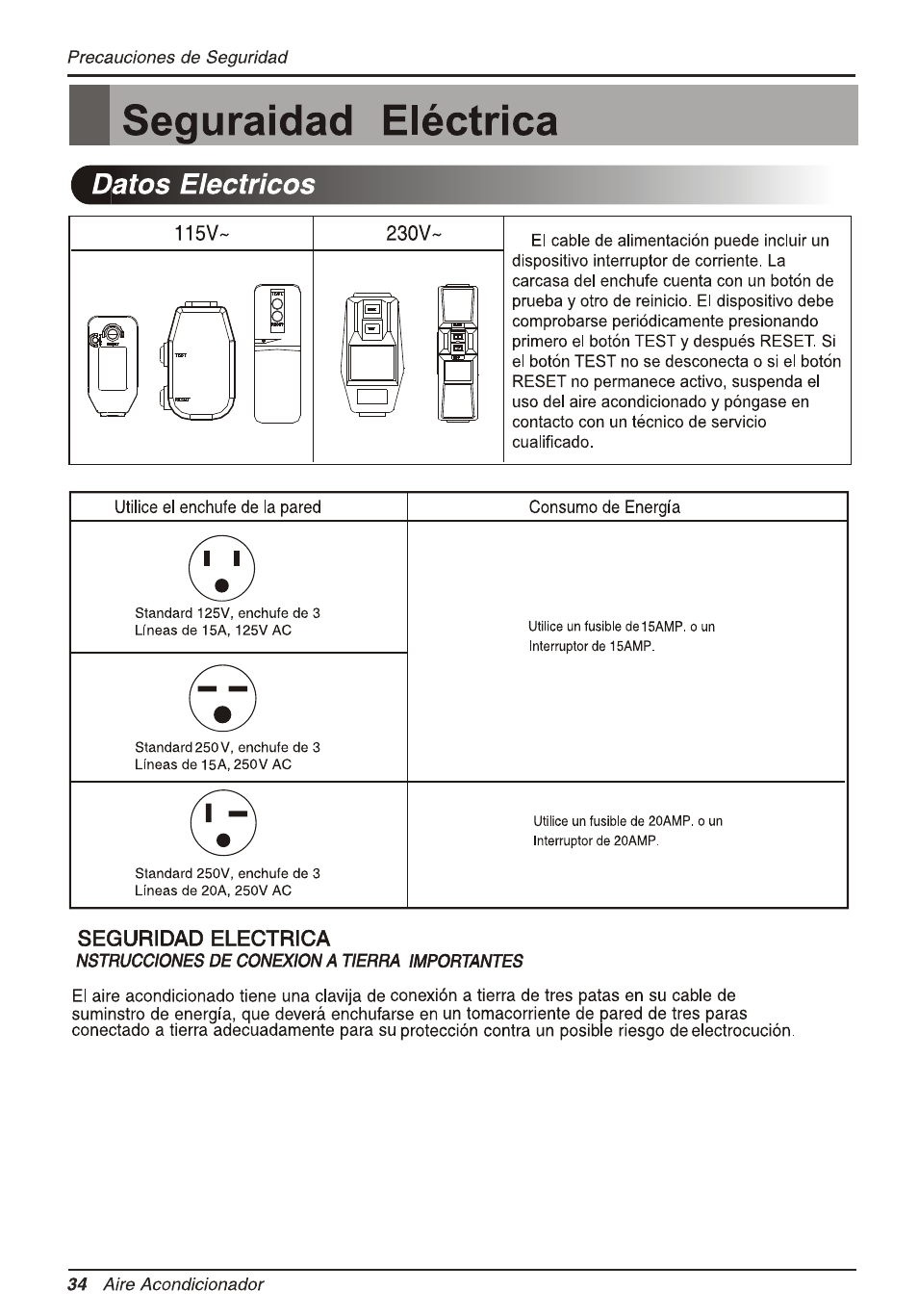 B seguraidad eléctrica, Seguridad electrica, Seguridad eléctrica | Hn l í | LG L1810ER User Manual | Page 34 / 52