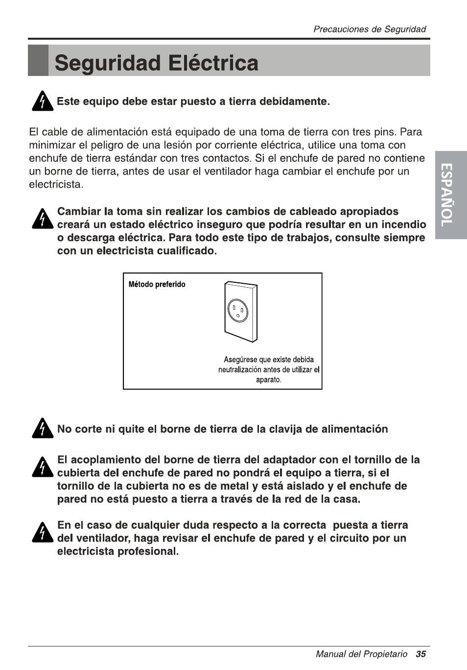 B seguridad eléctrica, A a a | LG L1810ER User Manual | Page 35 / 52
