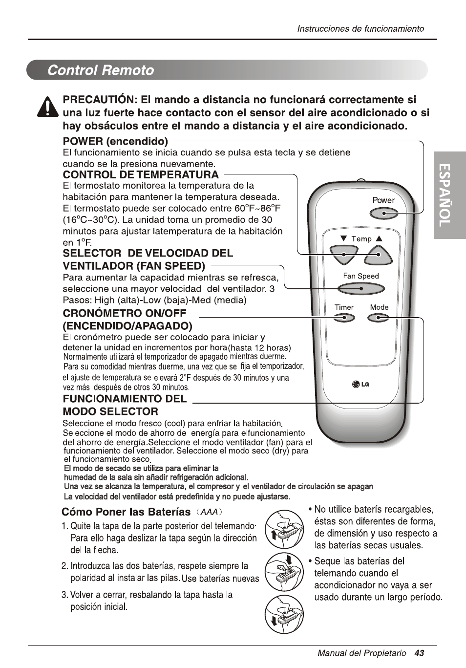 Control remoto | LG L1810ER User Manual | Page 43 / 52